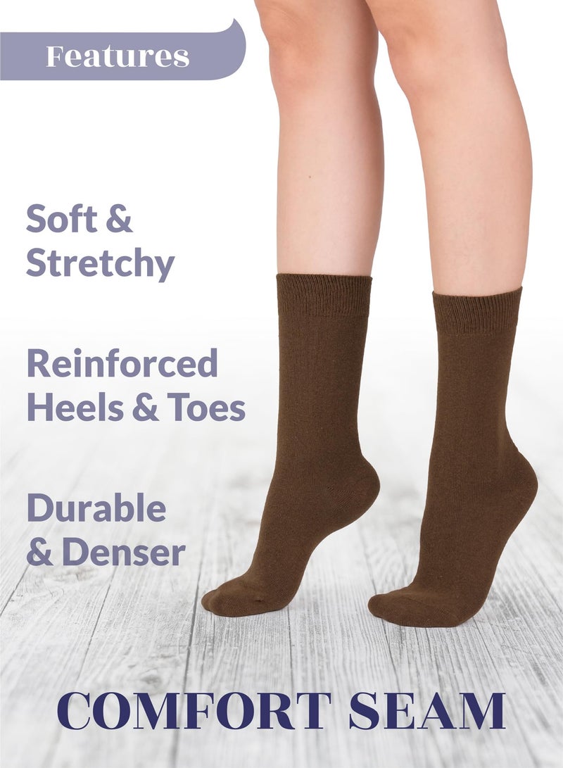 Hugh Ugoli Women's Cotton Crew Socks, Plain Color, Regular Fit, Soft Casual Socks for Trouser, 4 Pairs, Brown, Shoe Size: 9-12 - Image 5