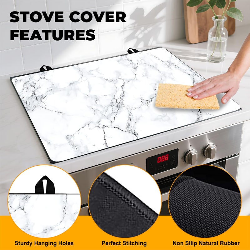 BVBOX Stove Top Cover for Home Decoration Kitchen Pad Washable Cooktop Covers Countertop Stove Protector Mat for Home Kitchen Cooktops (white, 28"x20") - Image 2