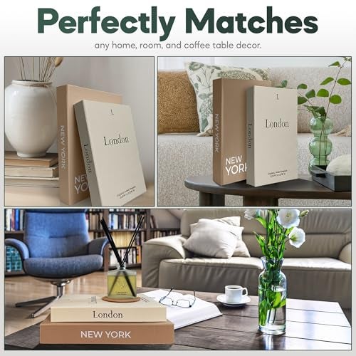 AMINALUX Faux Book Storage Box Set Decorative Faux Books with Hidden Storage for Coffee Table Decor Bookshelf or Mantle Linen Decorative Boxes Set of 2 Aesthetic Book Decor for Home - Image 3