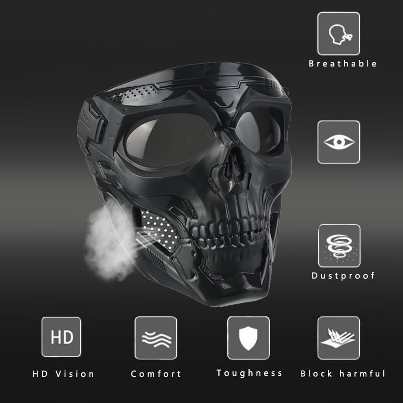 CROSSBODY Airsoft Skull Mask Full Face Tactical Masks with PC Lens，Resistant Army Fans Supplies Tactical Mask for Halloween Paintball Game Movie Props Party and Other Outdoor Activities - Image 4