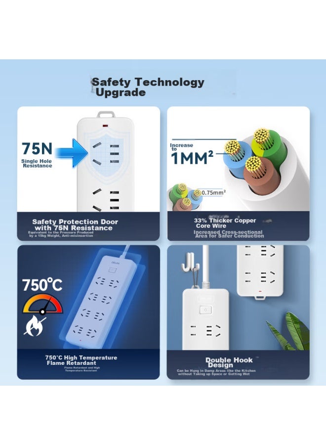 Delixi New National Standard Socket/extension Cord/power Strip/plug/extension Board/plug Board/junction Box 8 Outlets 5 Holes Total Control 1.8m - Image 2