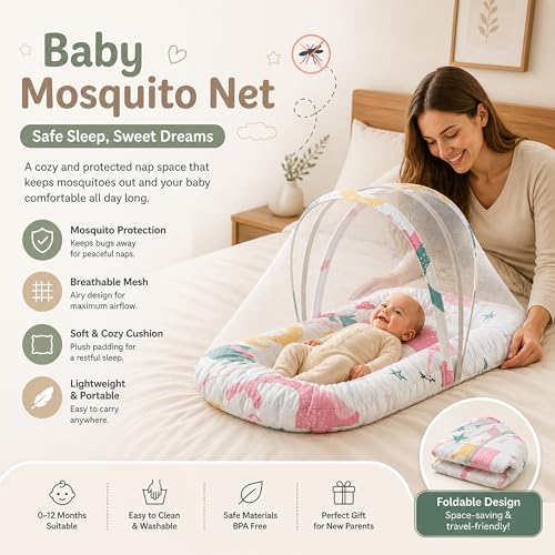 StarAndDaisy 3 in 1 Baby Nest Mosquito net for Sleeping - Newborn, Mosquito net for Baby/Soft and Comfortable Bed, Washable Cotton Design for 0-12 Months Baby (Teddy Print) - Image 2