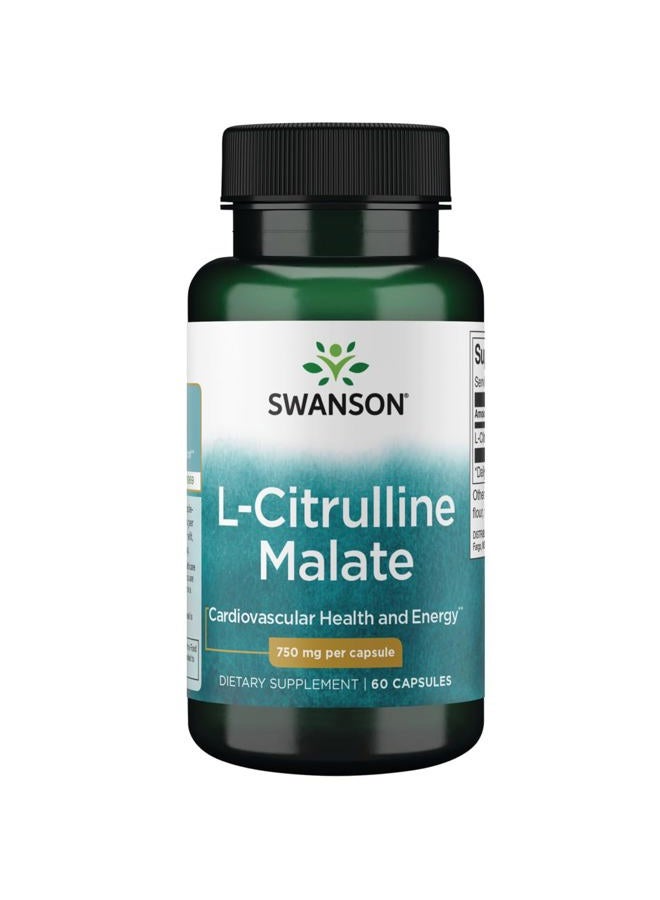 SWANSON L-Citrulline Malate - Amino Acid Supplement Promoting Energy Production & Healthy Blood Circulation - Natural Formula Supporting Overall Wellness - (60 Capsules, 750mg Each) - Image 1