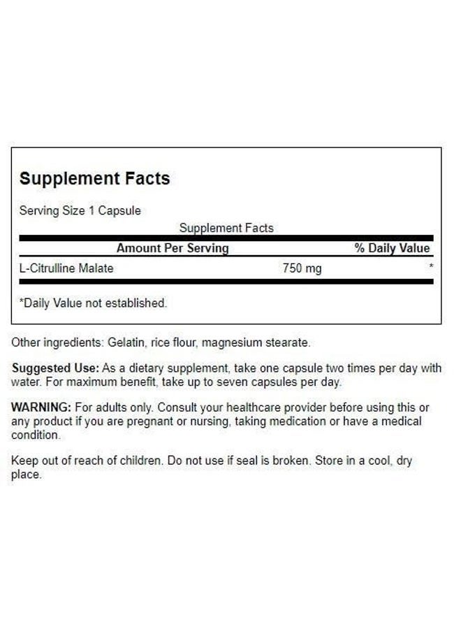 SWANSON L-Citrulline Malate - Amino Acid Supplement Promoting Energy Production & Healthy Blood Circulation - Natural Formula Supporting Overall Wellness - (60 Capsules, 750mg Each) - Image 2