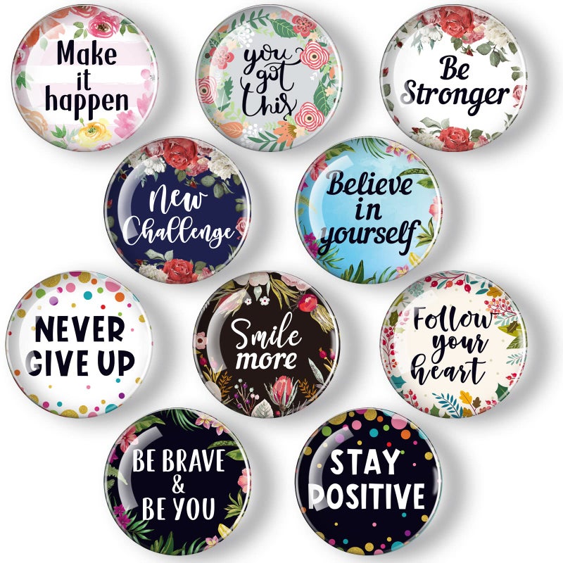 Weewooday 10 Pieces Inspirational Round Fridge Magnetic Motivational Glass Refrigerator Magnets Locker Decorative Quote Kitchen Magnets Affirmation Decor AccessoriesCharming Pattern
