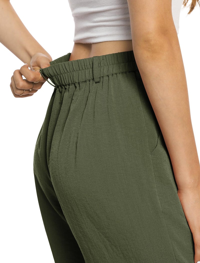 Feiersi Womens Casual Wide Leg Pants High Waisted Button Down Straight Long Trousers Palazzo Pants(Army Green,Small) - Image 3