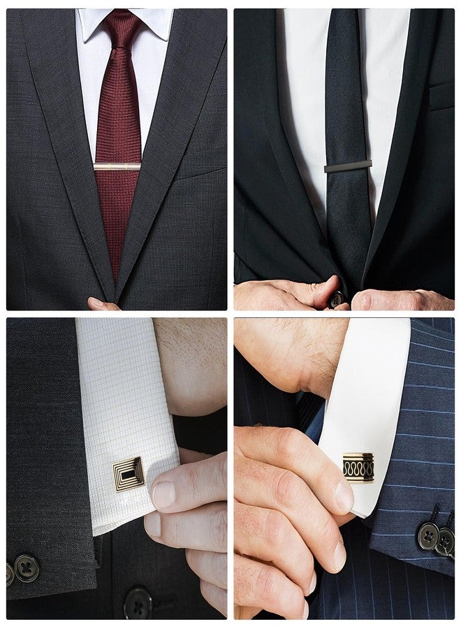 UJOY Fashion Tie Pin and Cufflinks Set for Men in Gift Box Gold Enamel Black 4 Sets - Image 4