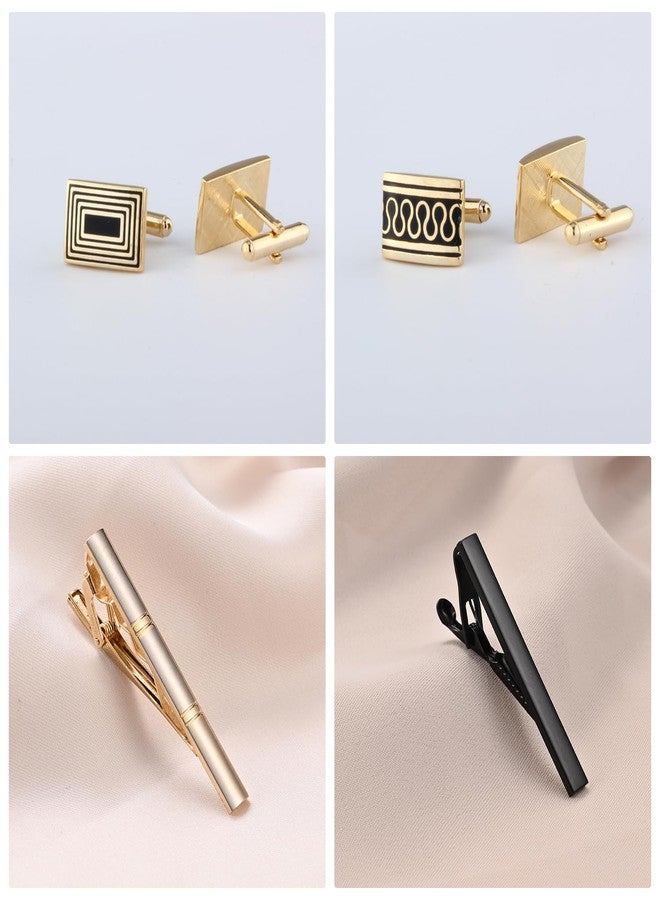 UJOY Fashion Tie Pin and Cufflinks Set for Men in Gift Box Gold Enamel Black 4 Sets - Image 5
