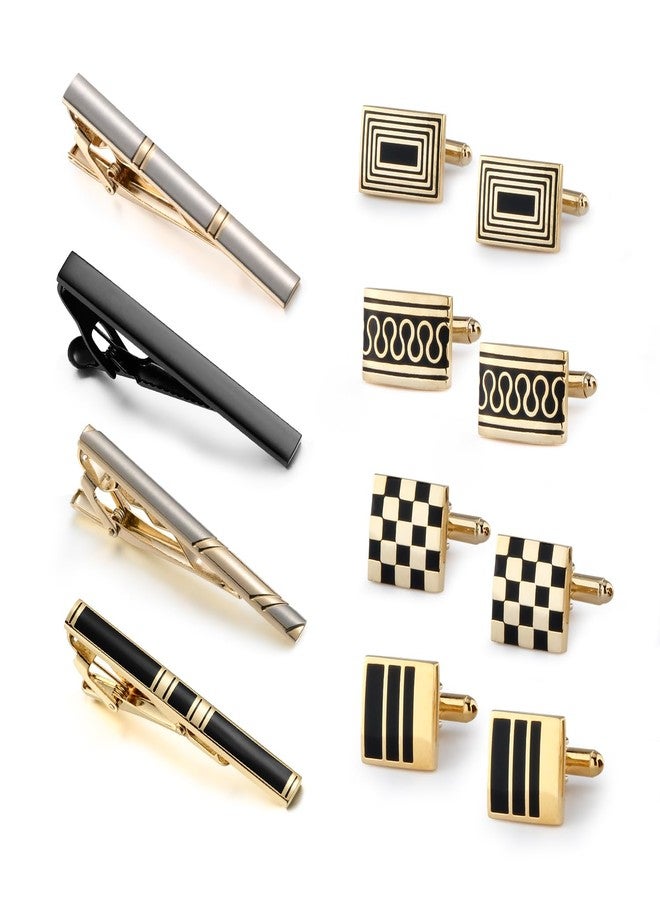 UJOY Fashion Tie Pin and Cufflinks Set for Men in Gift Box Gold Enamel Black 4 Sets - Image 1