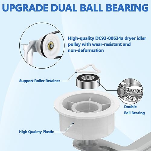 LFORBB 【Upgraded】Dryer Roller Replacement Part for Samsung DV42H5000EWA3 DV45H7000EWA2 DV48H7400EWA2 DV42H5200EPA3 DV40J3000EWA2, DC97-16782A Dryer Roller DC93-00634A Idler Pulley 6602-001655 Dryer Belt Kit - Image 4