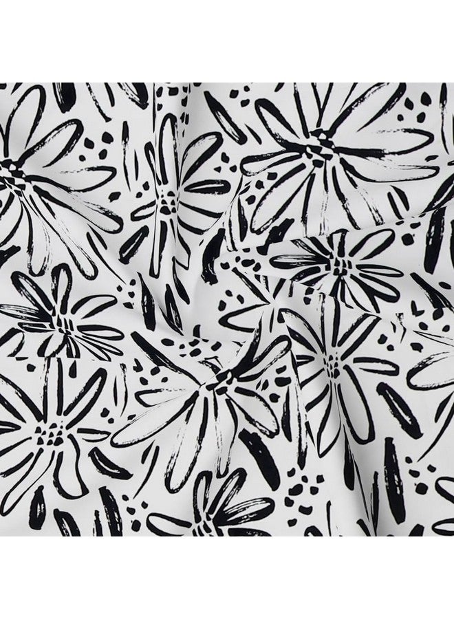 RD TREND® Presents Luxurious Supersoft Cotton Feel 210 Tc (100x108 Inch) bedsheet for Double Bed King Size with 2 Pillow Covers Size 18x28 Inch Color- White Black Pattern-Floral - Image 2