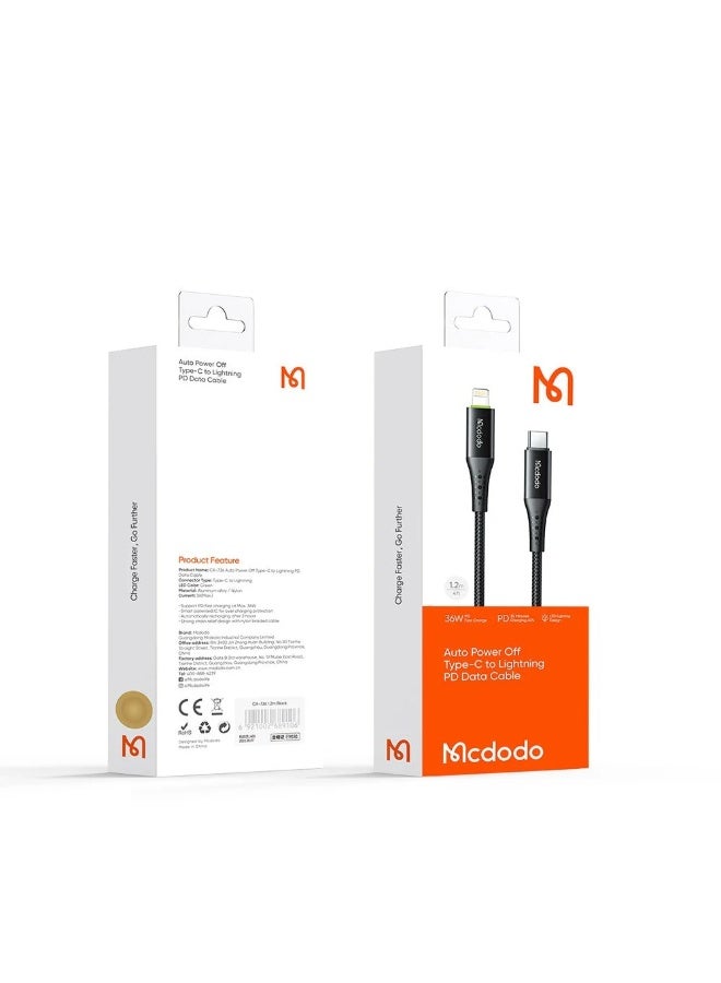 Fast Charging CA-736 Type-C to Lightning Cable, 36W PD with Auto Pause and Smart Recharge Every 2 Hours, Premium Zinc Alloy Design and Nylon Braided Wire, LED Indicator + Overcharge Protection + Fast Data Transfer, Safe and Durable Performance with Up to 3A Current
