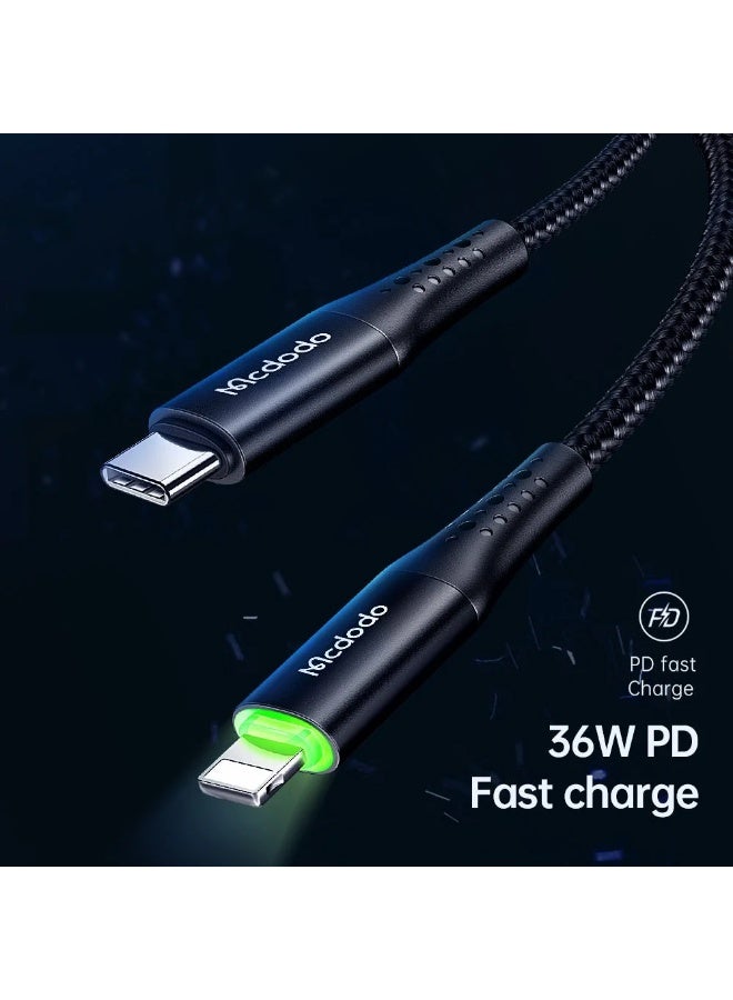 Fast Charging CA-736 Type-C to Lightning Cable, 36W PD with Auto Pause and Smart Recharge Every 2 Hours, Premium Zinc Alloy Design and Nylon Braided Wire, LED Indicator + Overcharge Protection + Fast Data Transfer, Safe and Durable Performance with Up to 3A Current