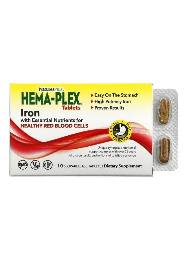 NaturesPlus HemaPlex Iron with Essential Nutrients for Healthy Red Blood Cells  10 Slow Release Tablets  - Image 1