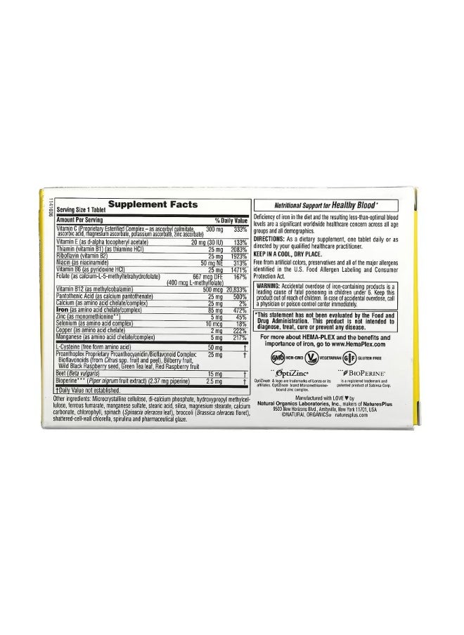 NaturesPlus HemaPlex Iron with Essential Nutrients for Healthy Red Blood Cells  10 Slow Release Tablets  - Image 2