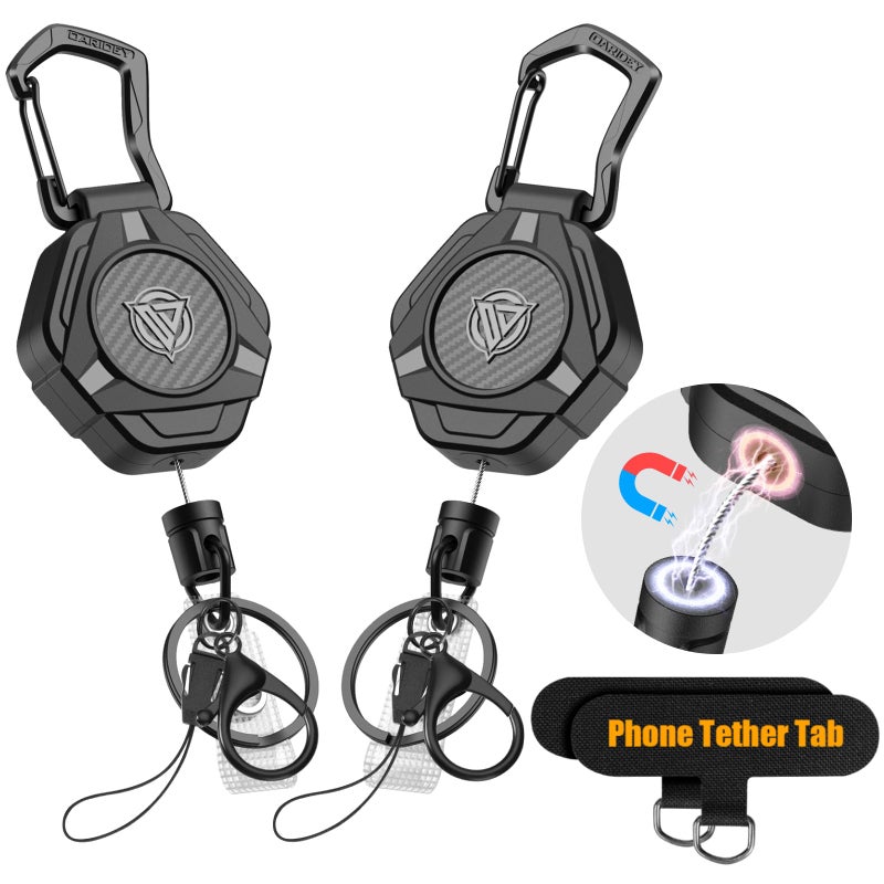 Oaridey Magnetic Retractable Keychain, Heavy Duty Carabiner Badge Holder with Phone Tether Tabs, Tactical ID Badge Reel with 31.8'' Coated Steel Cord and Lobster Clasp, Bearing 10.0 oz - 2 Pack - Image 1