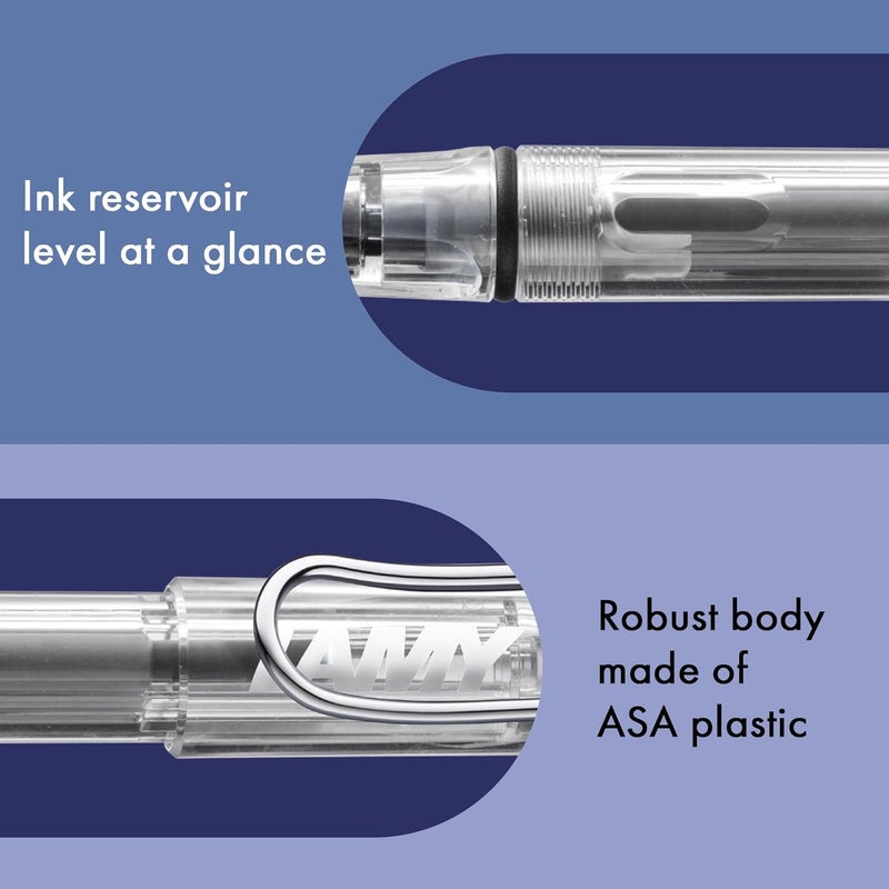 LAMY Vista Fountain Pen with Medium Nib and Dual Expression Converter - Transparent - Image 4