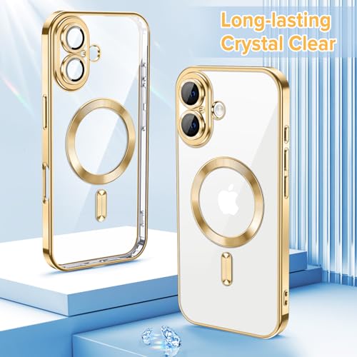 Hython Magnetic Clear for iPhone 16 Case with Camera Lens Protector [Compatible with MagSafe] Luxury Plating Edge Slim Soft TPU Cover Protective Phone Case for iPhone 16 6.1", Gold - Image 2