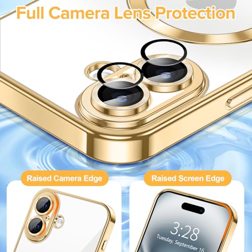 Hython Magnetic Clear for iPhone 16 Case with Camera Lens Protector [Compatible with MagSafe] Luxury Plating Edge Slim Soft TPU Cover Protective Phone Case for iPhone 16 6.1", Gold - Image 4