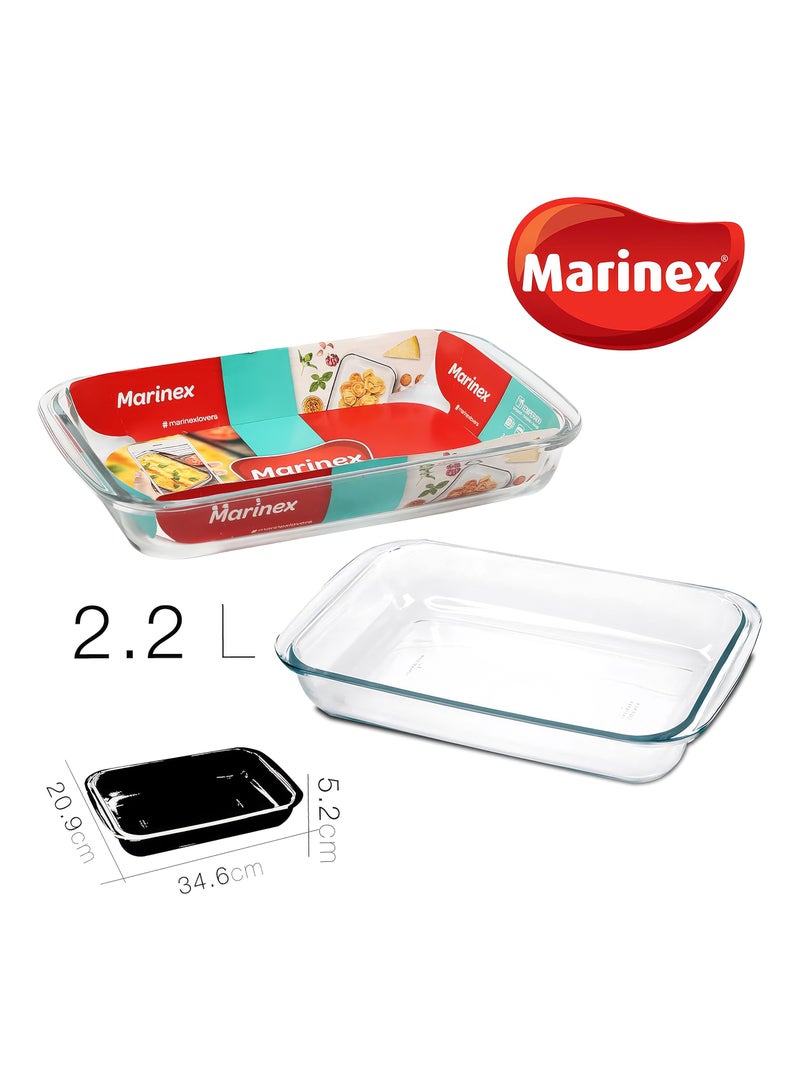 Marinex طبق خبز زجاجي مستطيل مارينيكس 2.2 لتر، آمن للاستخدام في الفرن، أدوات خبز شفافة لللازانيا، الكعك، البراونيز، الشواء والطبق الجانبي - Image 2