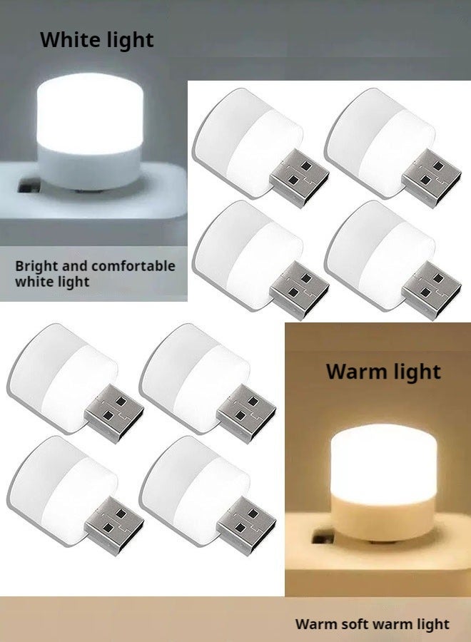8 warm eye friendly mini USB night lights (4 white lights+4 warm lights) for reading, plugged into a computer or portable power bank - Image 1