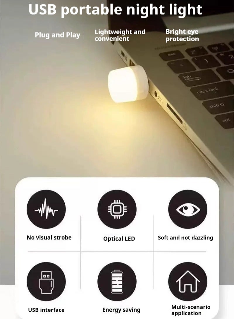 8 warm eye friendly mini USB night lights (4 white lights+4 warm lights) for reading, plugged into a computer or portable power bank - Image 5