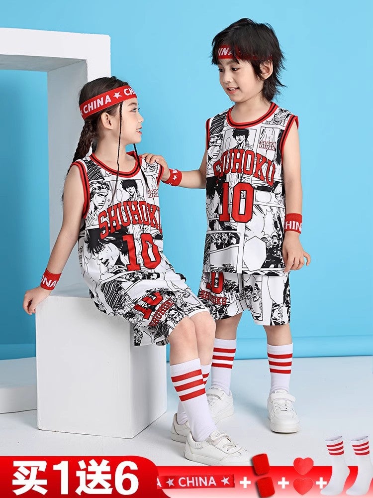 Children'S Basketball Clothes Suit Boys And Primary School Students Short-Sleeved Fake Two-Piece Quick-Drying Sports Training Slam Dunk Player Jersey - Image 3