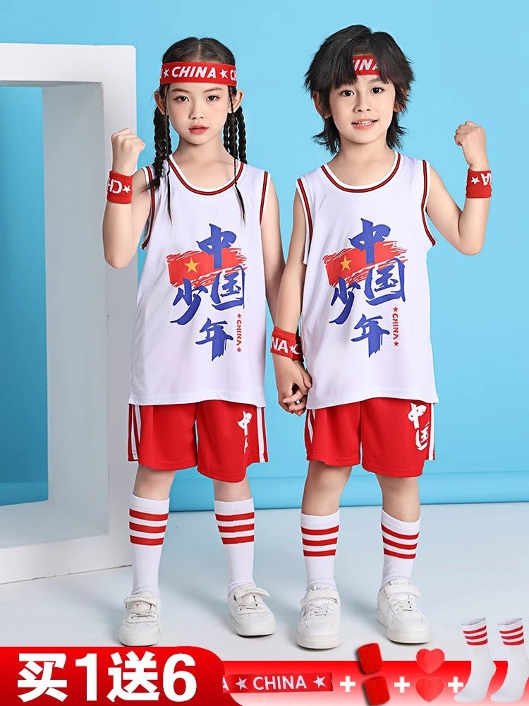 Children'S Basketball Clothes Suit Boys And Primary School Students Short-Sleeved Fake Two-Piece Quick-Drying Sports Training Slam Dunk Player Jersey - Image 5