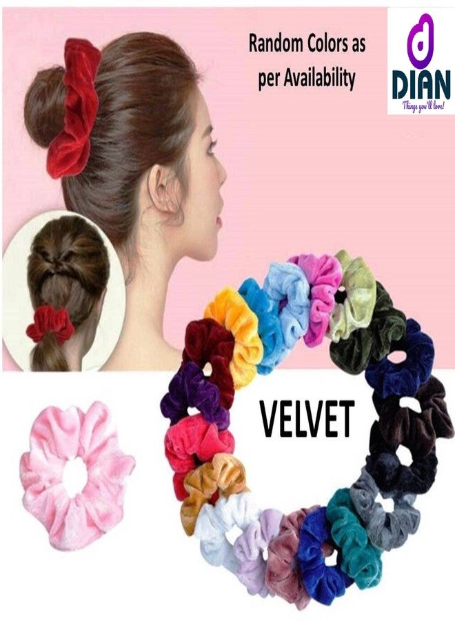 DIAN Multicolor Pack of 10 Hair Scrunchies, Ponytail Holder, Hair Tie, Hair Bow, Rubber Bands in Velvet Fabric & Printed for Women, Teens and Girls - Image 2