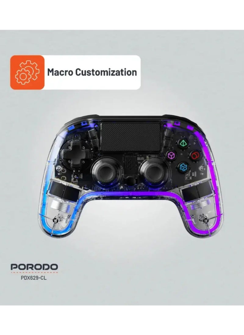 porodo Gaming PS4 Gamepad Transparent Controller, PS4, PS3, PC (D-INPUT, X-INPUT), iOS, Android Compatibility, 3.5mm TRRS Audio Jack, Type-C Charging Port, 6-16 Hours Working Time - Clear  - Image 5