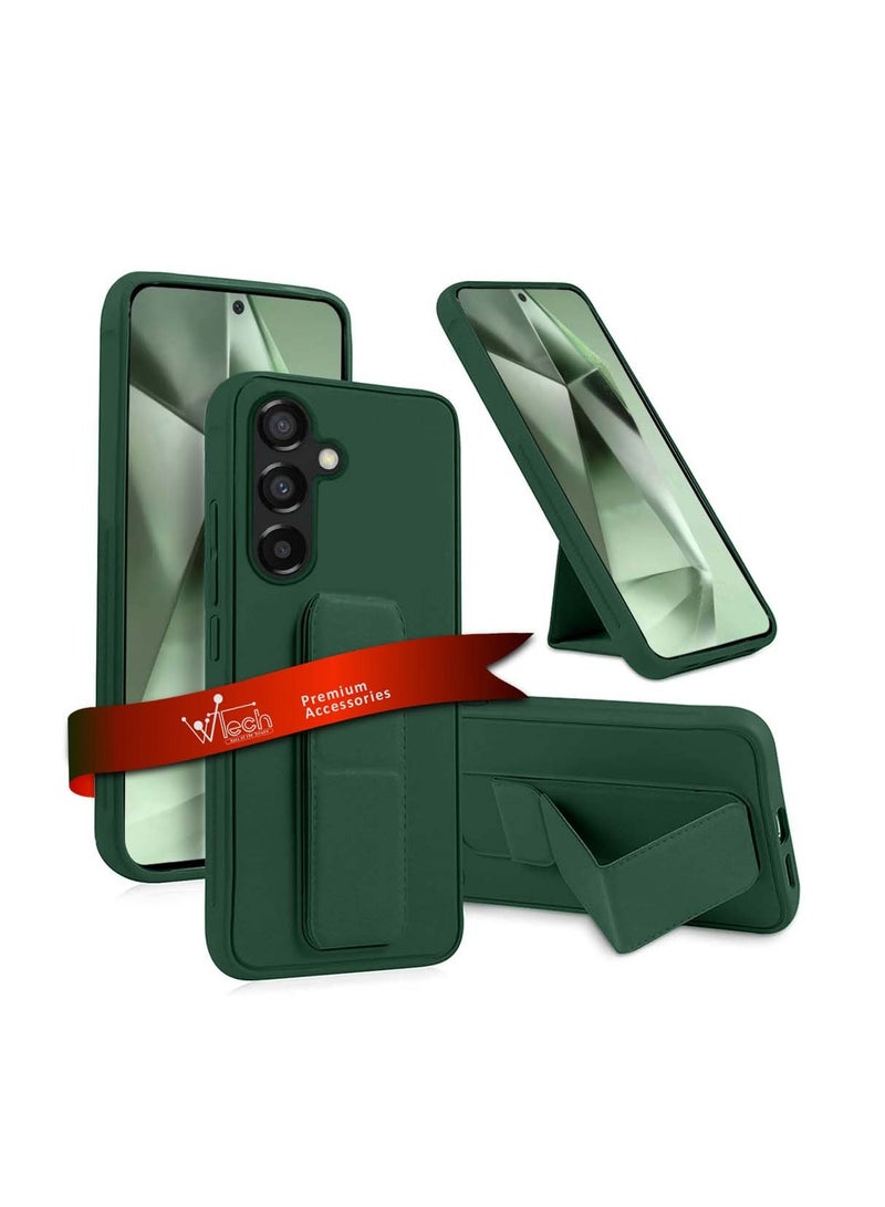 دبليو تيك سامسونج جالاكسي S24 FE 5G 2024 قبضة يد قابلة للطي بمسند مغناطيسي وحزام معصم وقبضة إصبع مع غطاء حماية مدمج من الحديد باللون الأخضر الداكن - Image 1