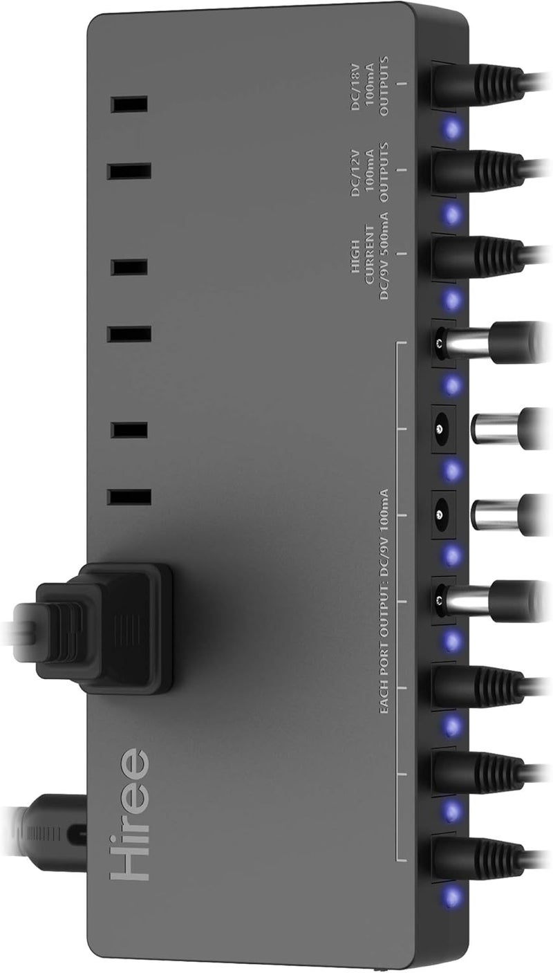 Hiree Guitar Pedal Power Supply Adapter Station Distributor 10 Isolated DC Output for 9V/12V/18V Effect PedalBoard with 4 AC Outlet for Charging Speaker, Musical Instruments - Image 1