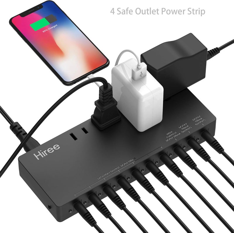 Hiree Guitar Pedal Power Supply Adapter Station Distributor 10 Isolated DC Output for 9V/12V/18V Effect PedalBoard with 4 AC Outlet for Charging Speaker, Musical Instruments - Image 2