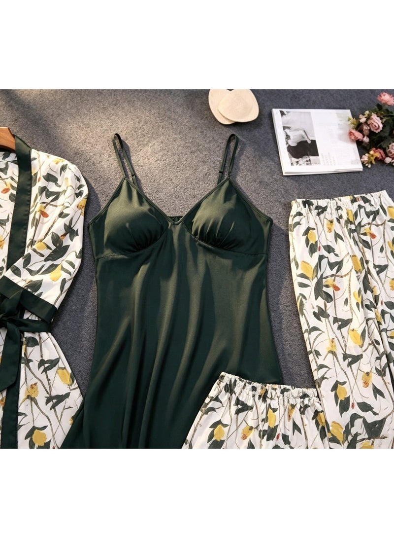 5-Pack Women's Sleepwear Sets Sling Lace Nightdress Sweet Pajama Home Wearing Clothes Loungewear Suits Floral Printing Ladies Nightwear Lingerie Robe Underwear Shorts Summer Spring Olive green - Image 4