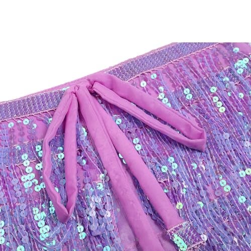 Fenyong Women's Sequin Tassel Skirts Sparkly Rave Fringe Hip Scarf for Festival Costume(Light Purple) - Image 2