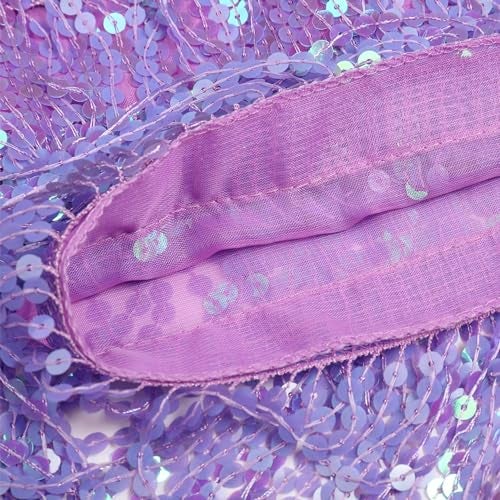 Fenyong Women's Sequin Tassel Skirts Sparkly Rave Fringe Hip Scarf for Festival Costume(Light Purple) - Image 3