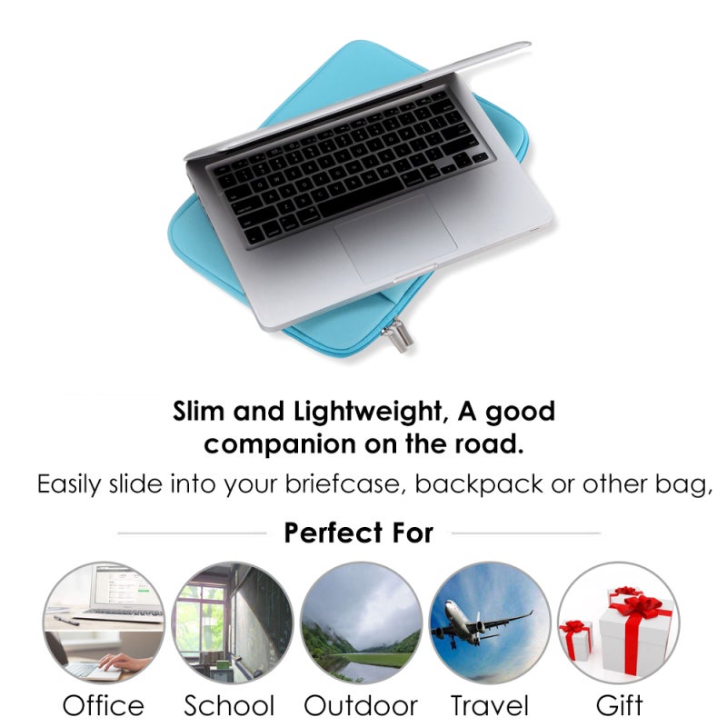 Laptop Sleeve: Blue Form-fitting Sleeve Bag - Slim Lightweight Ultrabook Sleeve with Shock-absorbent Ventilate Foam Lining Smooth Zipper for 11”/12”/13”/14”/15”/15.6”/17” Laptops Tablets Ultrabooks - Image 2