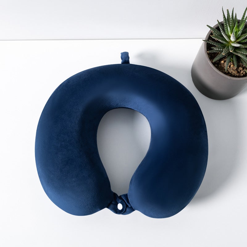 2025 Amazon Cross-border Memory Foam U-shaped Neck Pillow Travel Pillow Multi-purpose Pillow Nap Pillow Decompression Pillow Navy blue short plush U-shaped pillow