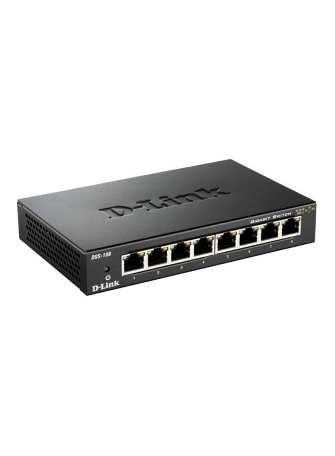 D-Link 8 Port Gigabit Unmanaged Metal Desktop Switch | DGS-108 Black - Image 1