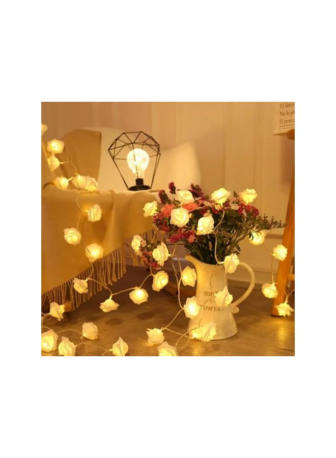 The Bros 20 لمبة LED تعمل بالبطارية سلسلة ضوء زهرة الورد الرومانسية، أضواء سلسلة زهرة الورد LED، زينة داخلية وخارجية بقطر زهرة الورد الكبير 6 سم (أبيض) - Image 3