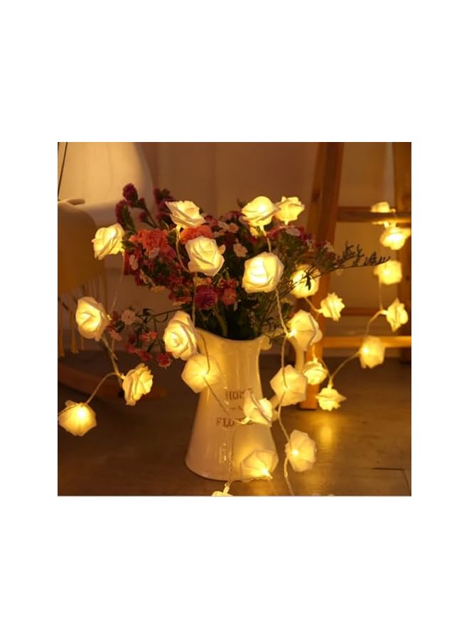 The Bros 20 لمبة LED تعمل بالبطارية سلسلة ضوء زهرة الورد الرومانسية، أضواء سلسلة زهرة الورد LED، زينة داخلية وخارجية بقطر زهرة الورد الكبير 6 سم (أبيض) - Image 5