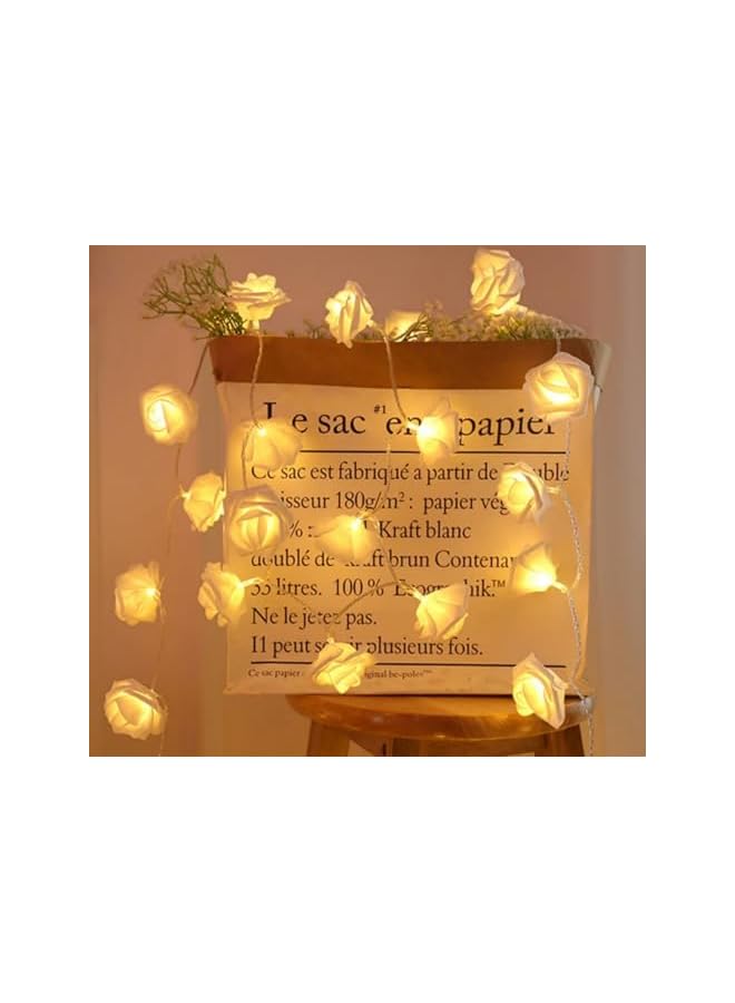 The Bros 20 لمبة LED تعمل بالبطارية سلسلة ضوء زهرة الورد الرومانسية، أضواء سلسلة زهرة الورد LED، زينة داخلية وخارجية بقطر زهرة الورد الكبير 6 سم (أبيض) - Image 4