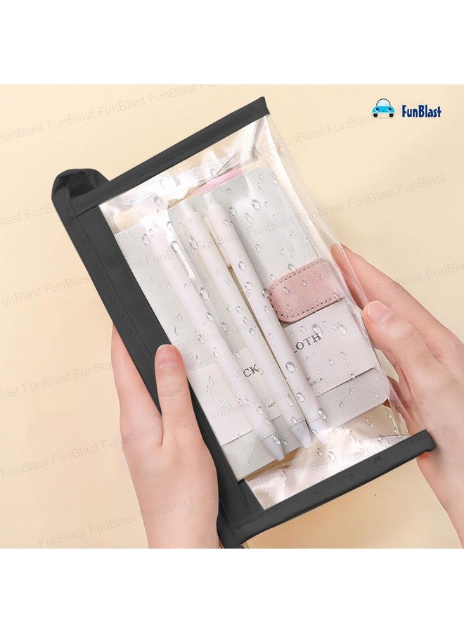 فنبلاست حقيبة أقلام FunBlast Pvc كبيرة السعة، حقيبة أقلام شفافة مع إغلاق بسحاب حقيبة مكياج محمولة، حقيبة جمالية، حقيبة قرطاسية لطيفة للطلاب والفتيات والبالغين والمكاتب (أسود) - Image 5