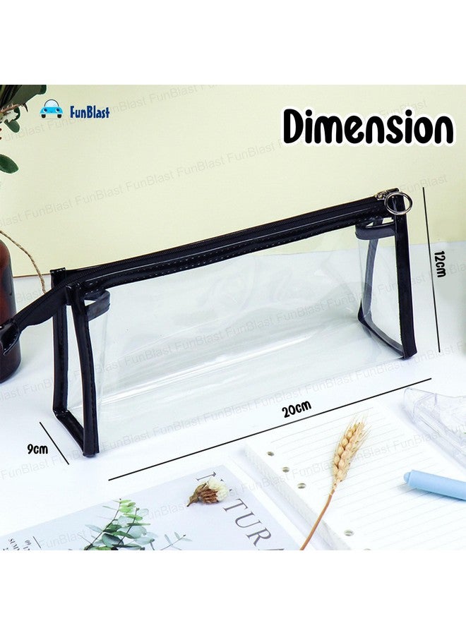 فنبلاست حقيبة أقلام FunBlast Pvc كبيرة السعة، حقيبة أقلام شفافة مع إغلاق بسحاب حقيبة مكياج محمولة، حقيبة جمالية، حقيبة قرطاسية لطيفة للطلاب والفتيات والبالغين والمكاتب (أسود) - Image 2