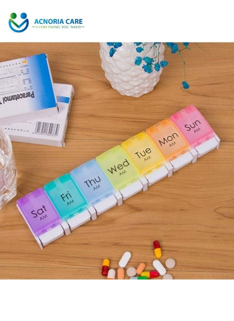 7 Day Weekly Pill Organizer Box Plastic Spacious Storage Food Grade Safe Travel Pill Box - Size 22*5*2 cm- Acnoria Care