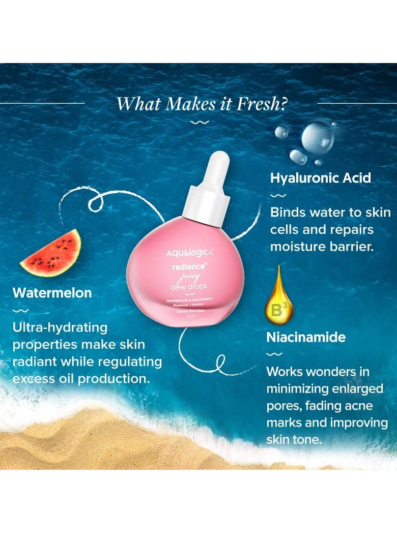 Aqualogica - Aqualogica Radiance Juicy Dew Drops Illuminating Face Serum With Watermelon and Niacinamide Serum for Glowing 30ml - Image 1