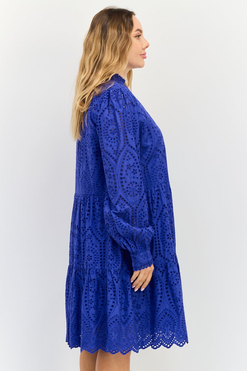 YAS Women Eyelet Mini Dress, Blue - Image 4