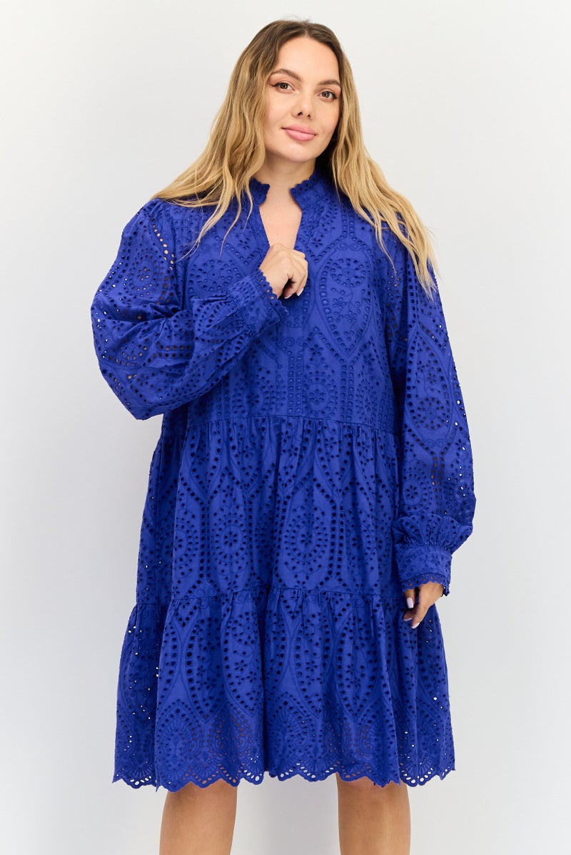 YAS Women Eyelet Mini Dress, Blue - Image 1