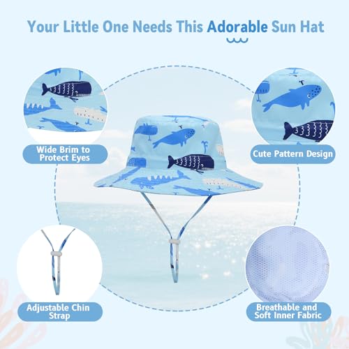 Komorebi Baby Sun Hat UPF 50+ Sun Protective Toddler Bucket Hat Summer Kids Beach Hats Wide Brim Outdoor Play Hat for Boys Girls Blue Whale 2-4T - Image 3