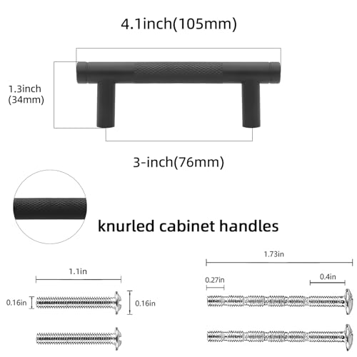 POVEFONK 10 Pack 3 inch76mm Matte Black Kitchen Cabinet Handles Knurled Cabinet Pulls Black Drawer Pulls Kitchen Hardware - Image 3